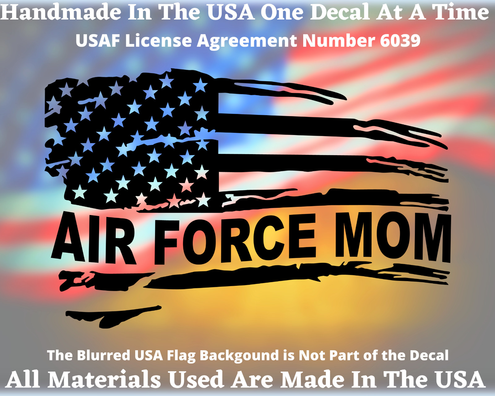 Air Force Mom Distressed Tattered USA Decal USA Seller USAF MOM
