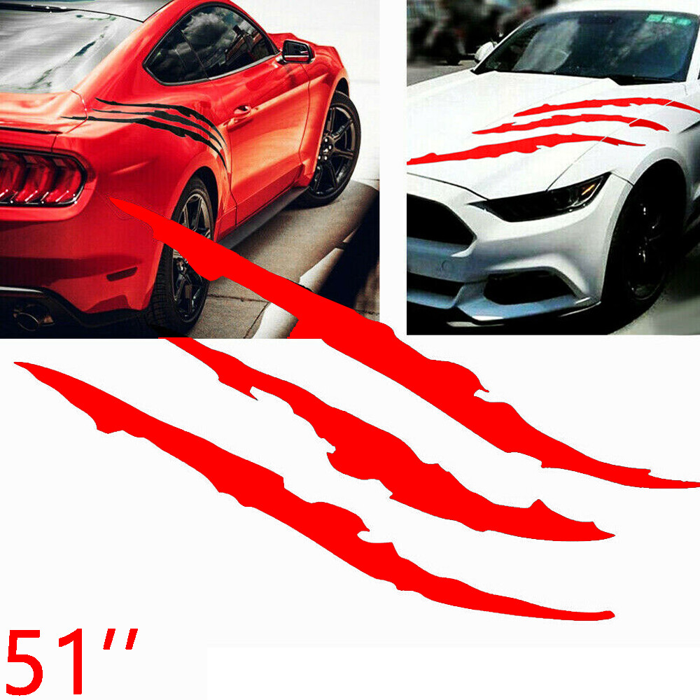 Red Scratch Claw Vinyl Sticker Kit for Car Side Body Front Headlight Decor Trim