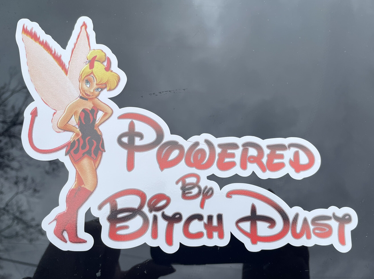 Tinkerbell Powered By BITCH DUST decal sticker Disney Funny Mom Jdm