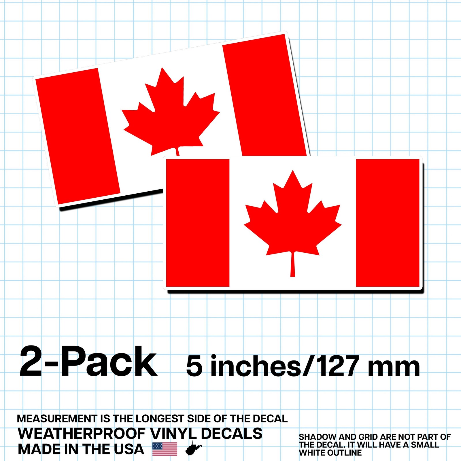 Canada Flag Sticker 5″ 2-Pack – CA Decal – Canadian Pride Vinyl