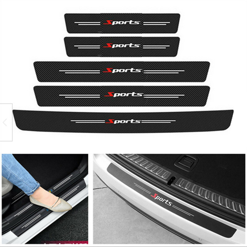 5Pcs Carbon Fiber Protector Film Anti-Scratch Stickers For Car Door Step Sill