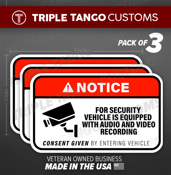 (3 Pack) Notice Vehicle is Equipped with Audio Video Recording Devices Uber Lyft