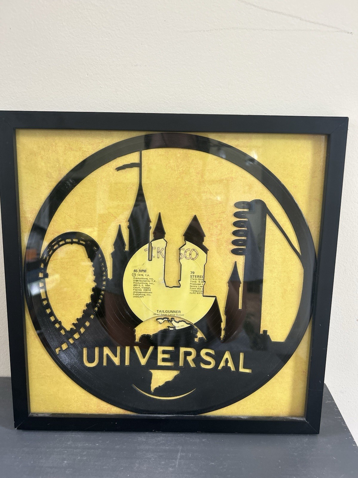 Laser Cut Black Vinyl Record Universal Studios Yellow Logo Wall Art Decor 2014