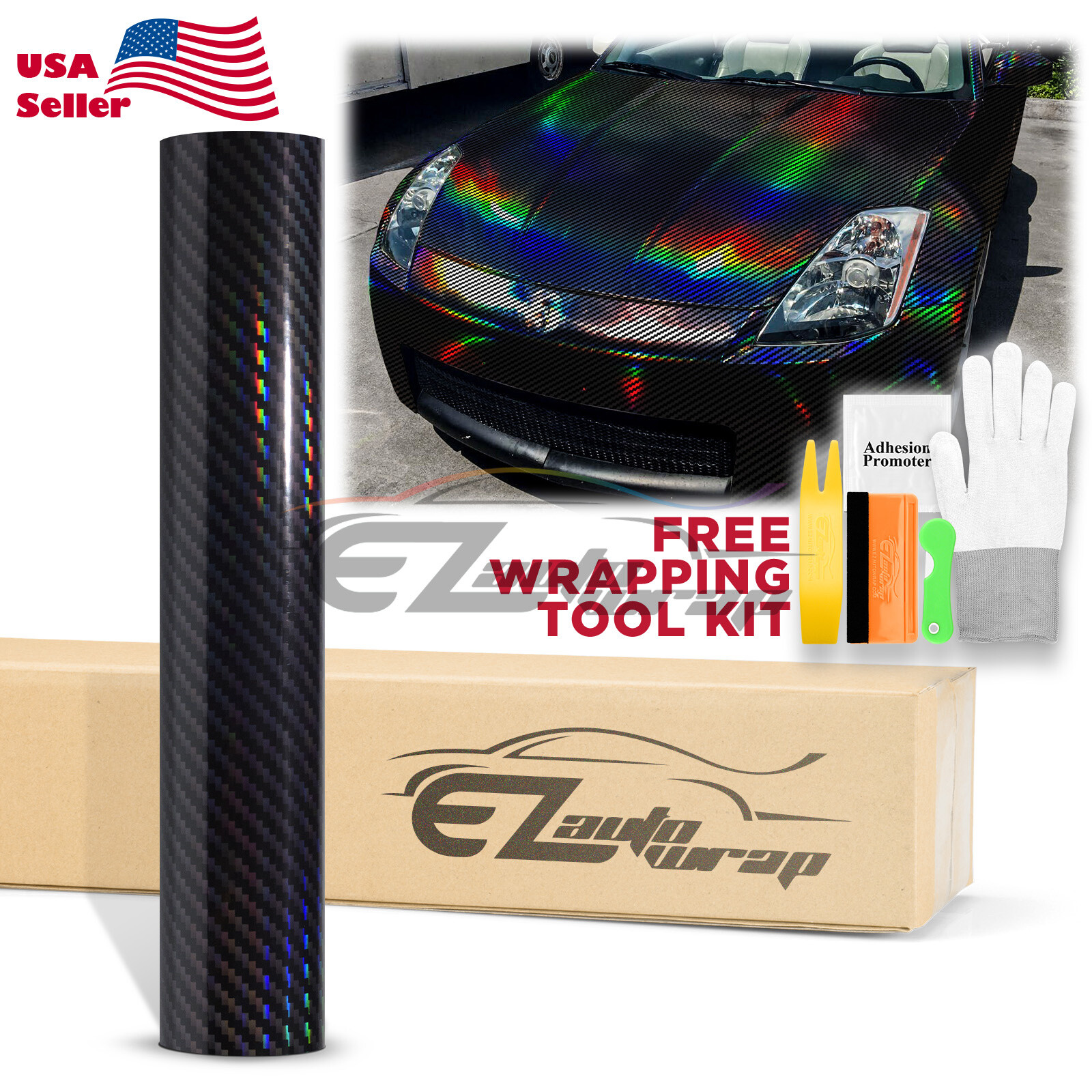 Holographic Carbon Fiber Black Laser Chrome Vinyl Wrap Sheet Film Decal Sticker