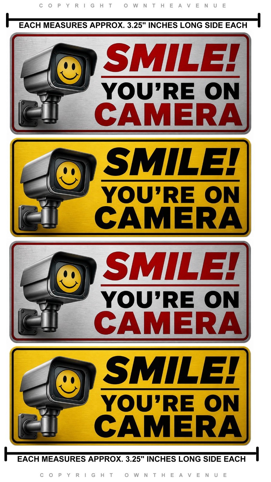 4Pcs Smile You’re on Camera Sticker Video Security System Warning Alarm Decals