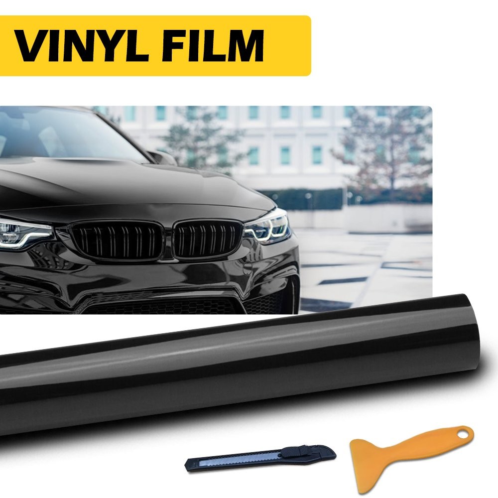Gloss Black Vinyl Automotive Wrap Film Roll Wrap Car Stickers 59IN x 11.8IN EXC