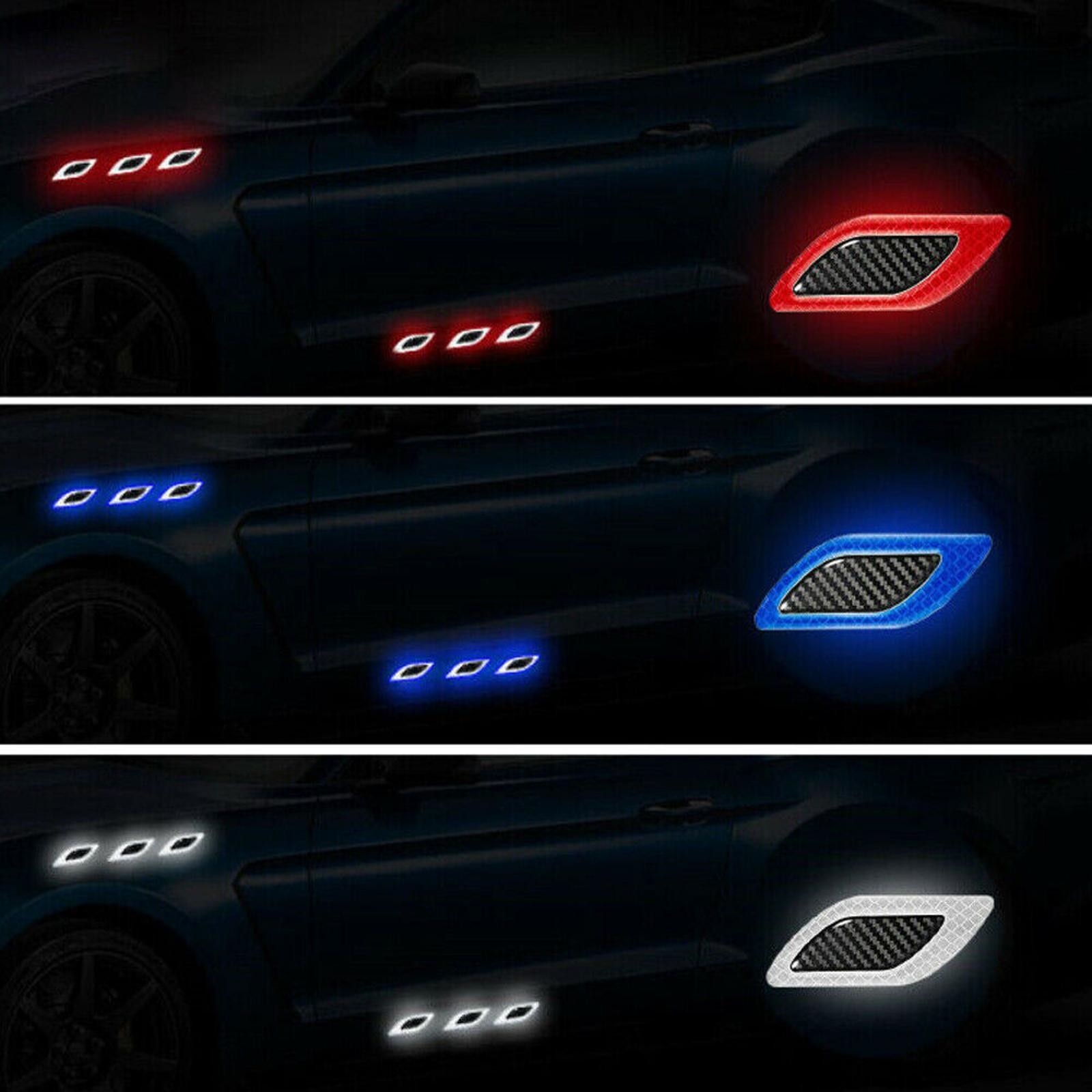 6pcs 9cm x 3.5cm Auto Car Vent Exterior Edge Bumper Reflective Stickers Decals