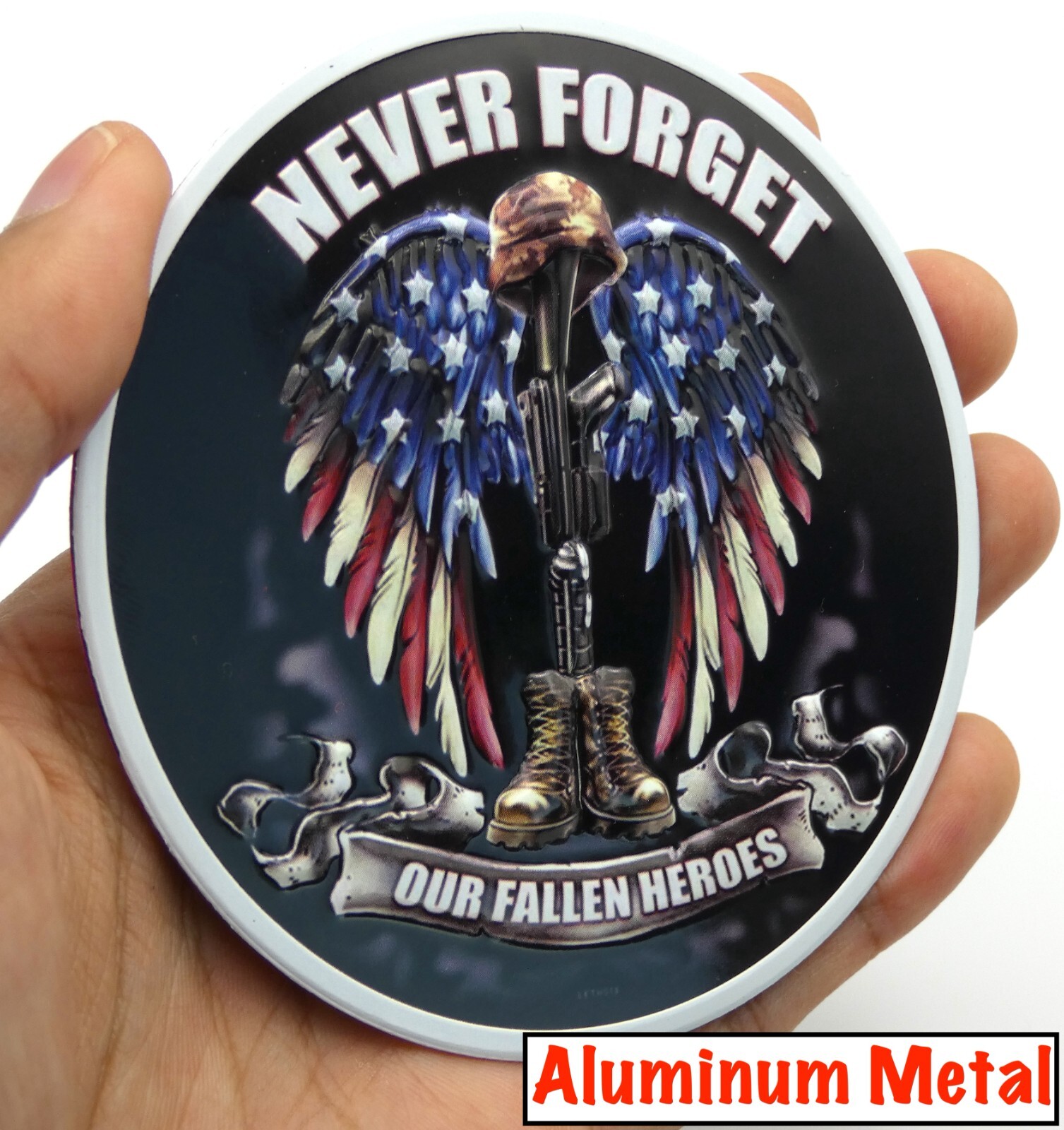 ALUMINUM VETERAN Fallen Heroes Stickers Military Decals Car Emblem 3.5″