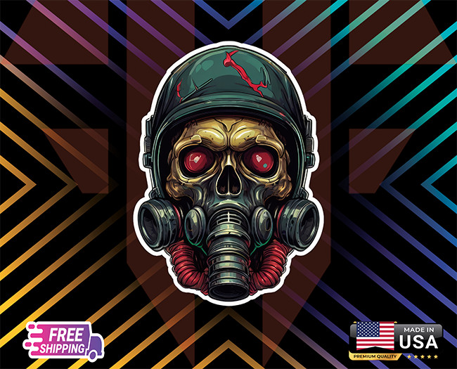 SKULL W RED EYES GHELMET DECAL, 6YR LAMINATED VINYL, LAPTOP CAR ,ETC (FREE GIFT)
