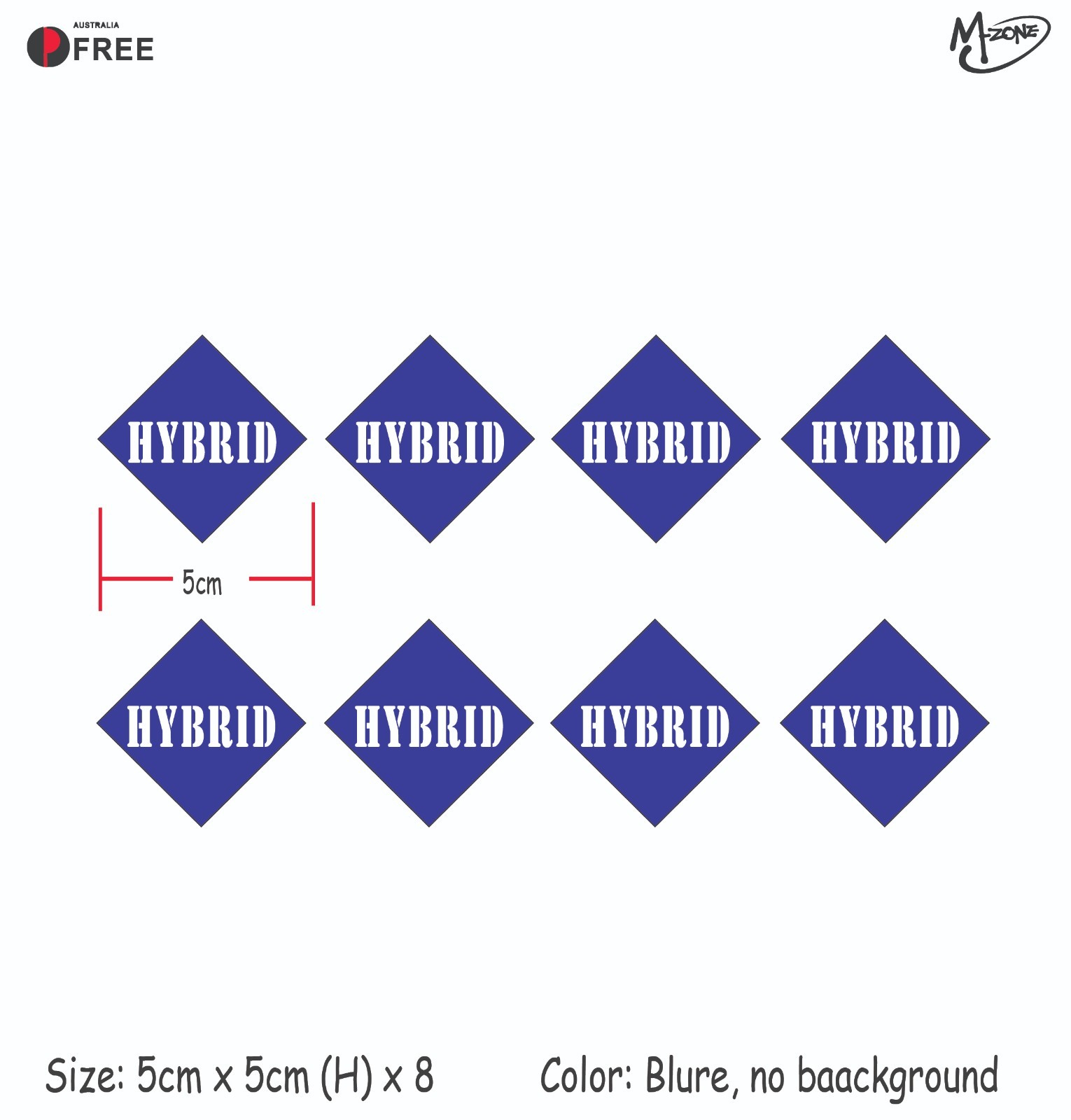 8x HYBRID VEHICLE NUMBER PLATE Stickers Decal 5cm Reflective Metallic Color B