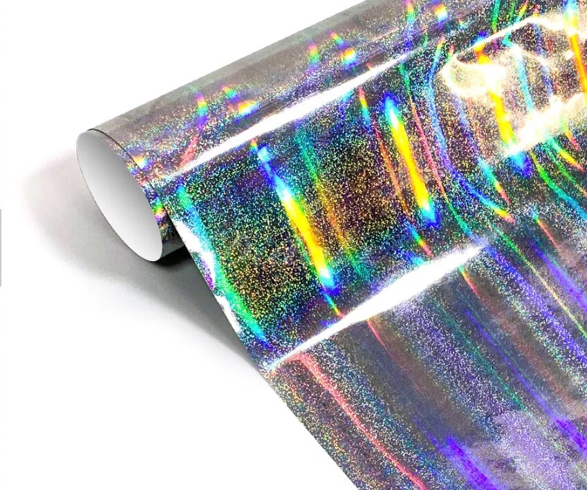Glossy Silver Metallic Glitter Holographic Rainbow Vinyl Car Wrap Sticker Film