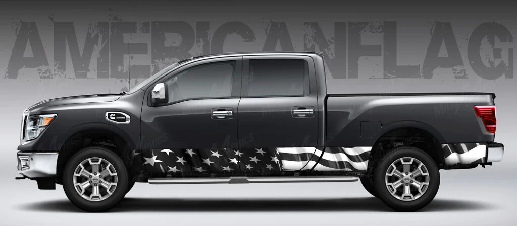 American Flag (Black and White) Rocker Panel Graphic Decal Wrap Kit Truck SUV