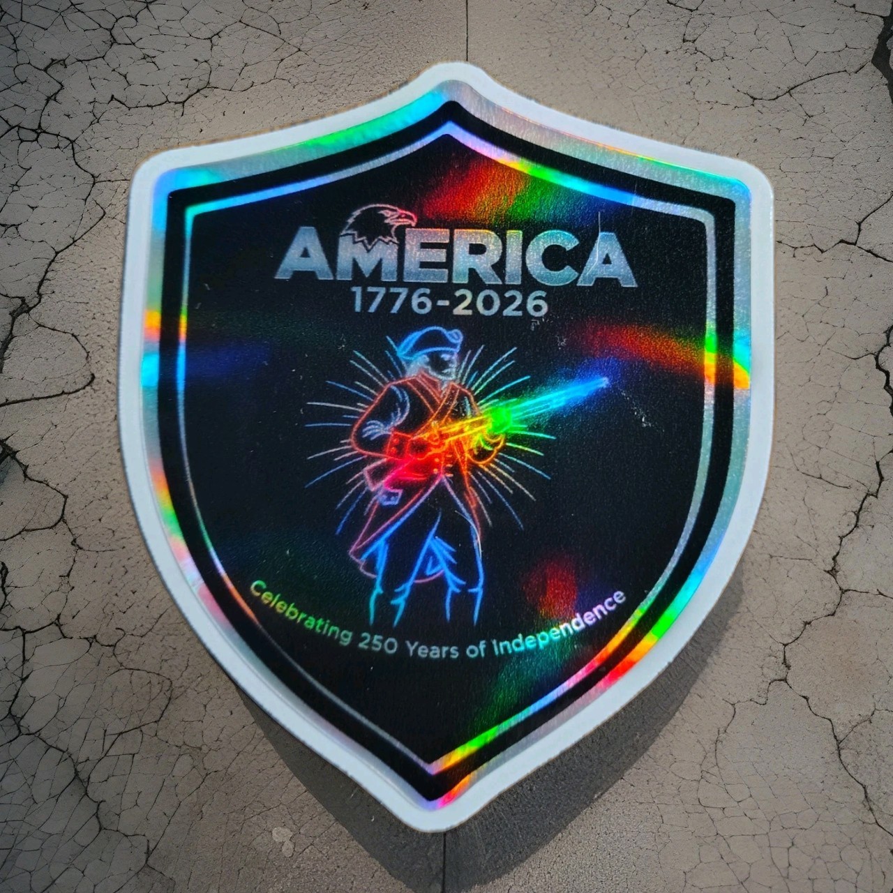 🎆USA 250 NEON MINUTEMAN Holograph Vinyl Decal Sticker 2″-18″ You Choose Size!🎇