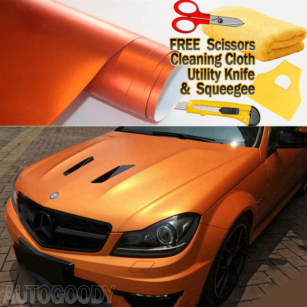 108″x60″ Satin Matte Chrome Metallic Orange Vinyl Film Wrap Sticker Bubble Free