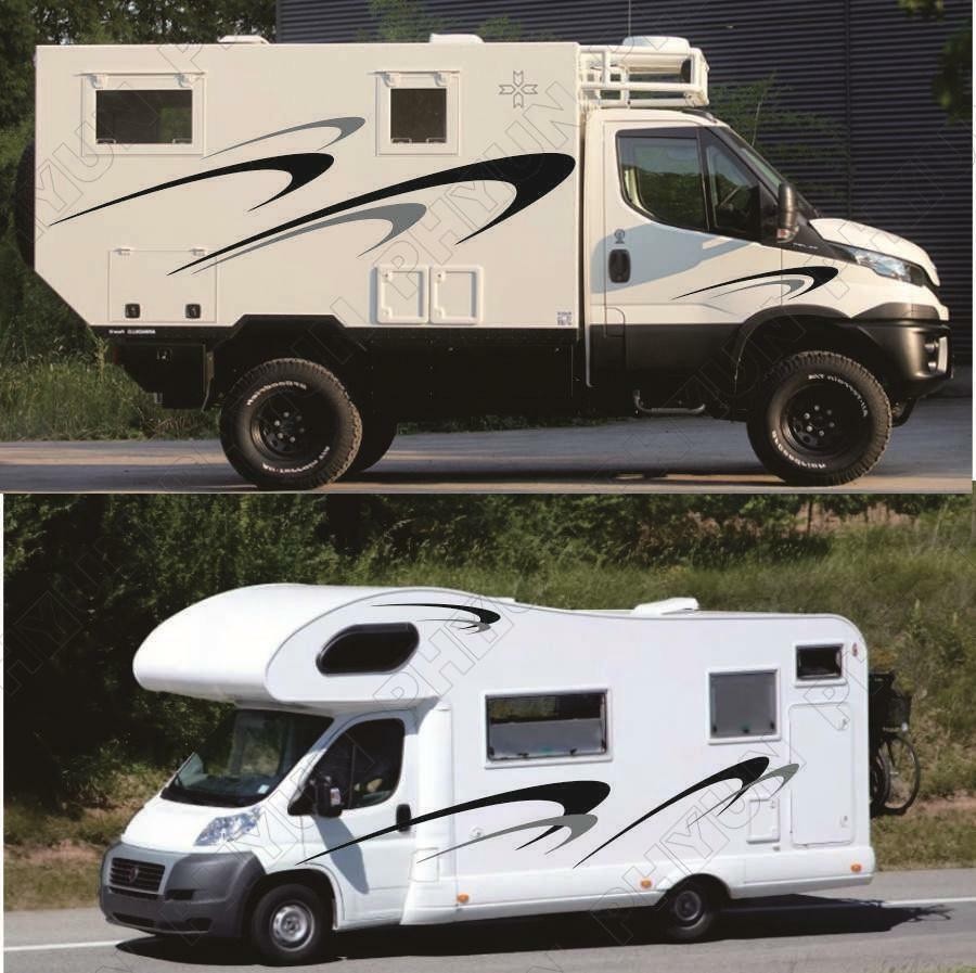 Car RV Camper Trailer Body Side Decor Stickers Vinyl Graphics Decal Black + Gray