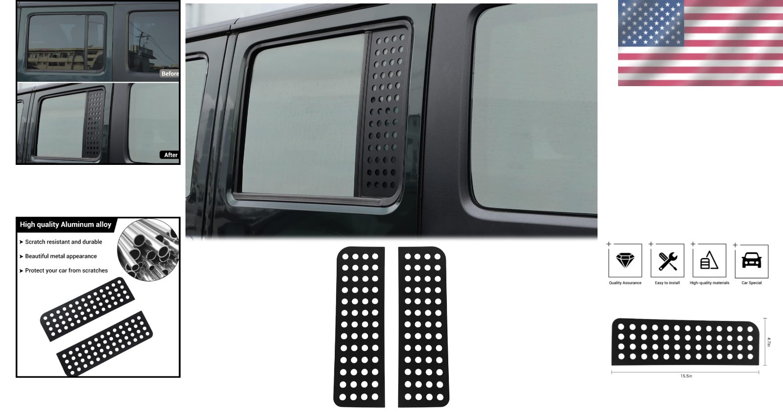 Custom Fit Rear Door Window Decals for Jeep Wrangler JKU – Elegant Black Design