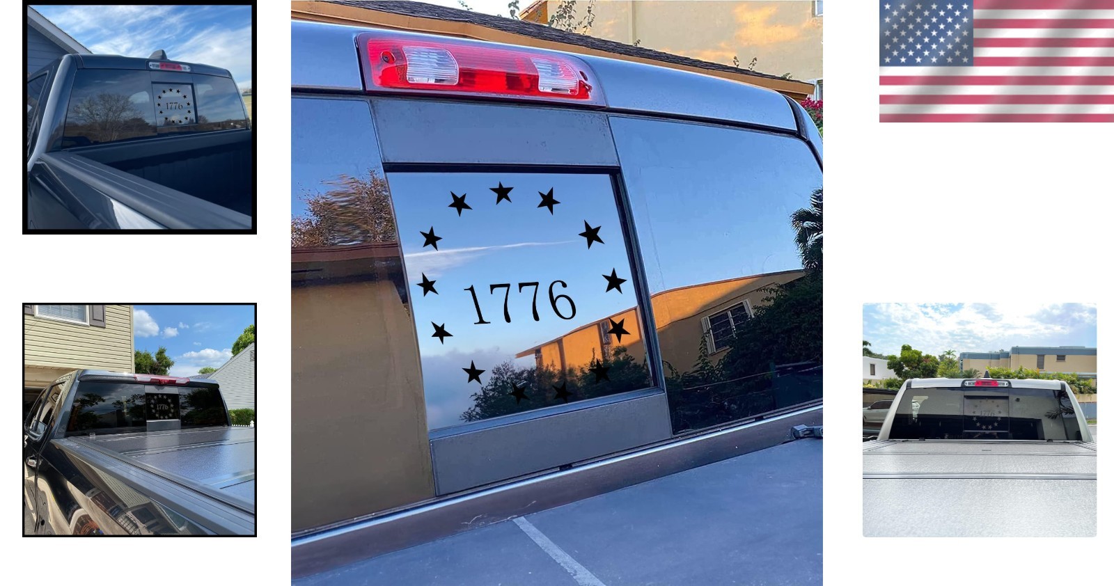 American flag truck decal for Dodge Ram rear middle window 2009-2023 matte bl…