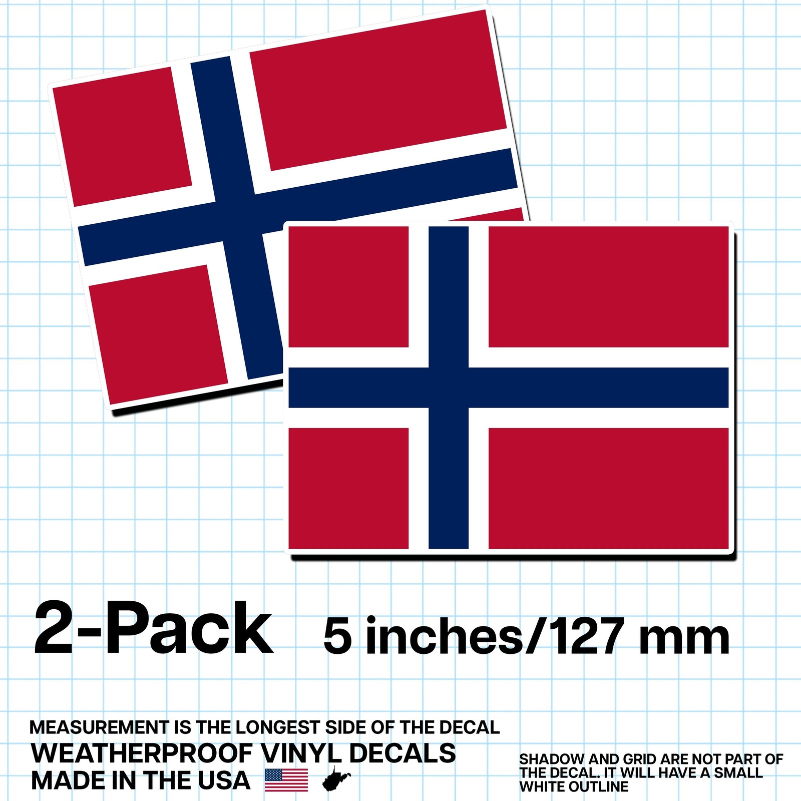 Norway Flag Sticker 5″ 2-Pack – NO Decal – Norwegian Pride Vinyl