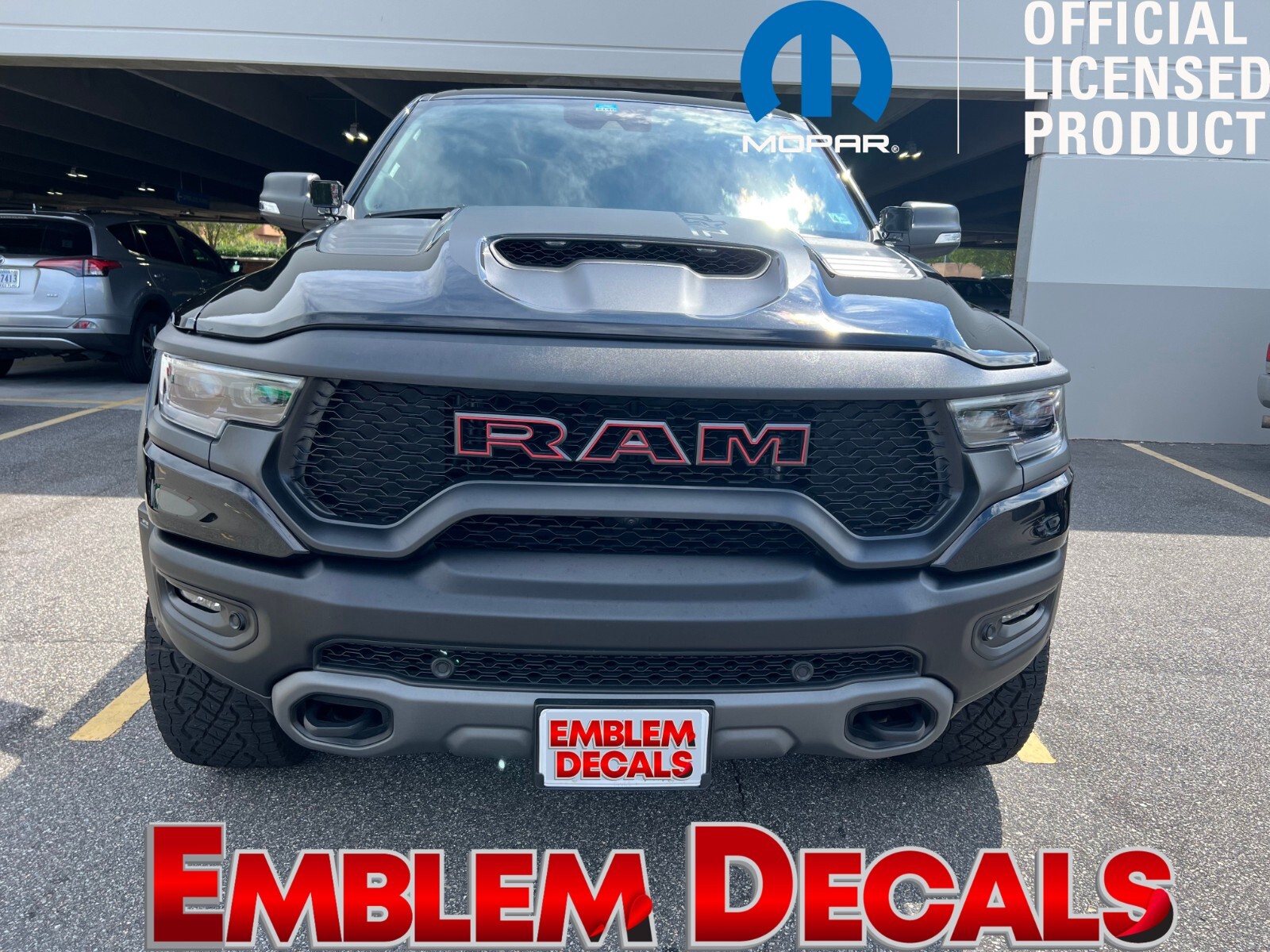 Ram 1500 TRX Grill ” R A M ” Emblem Overlay Decal 2021 2022 2023 2024