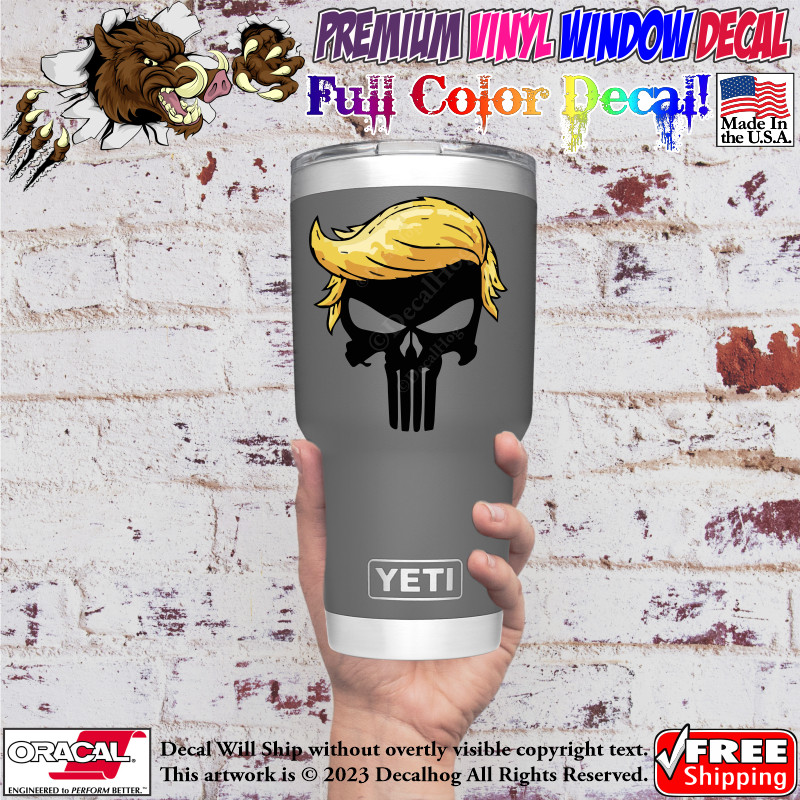 Donald Trump Punisher Hair Full Color Car Truck Window Vinyl Decal Sticker.
