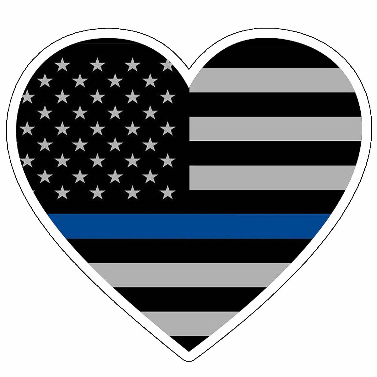 Plain Blue Color Flag Heart I Love Police Support Sticker Decal 4″