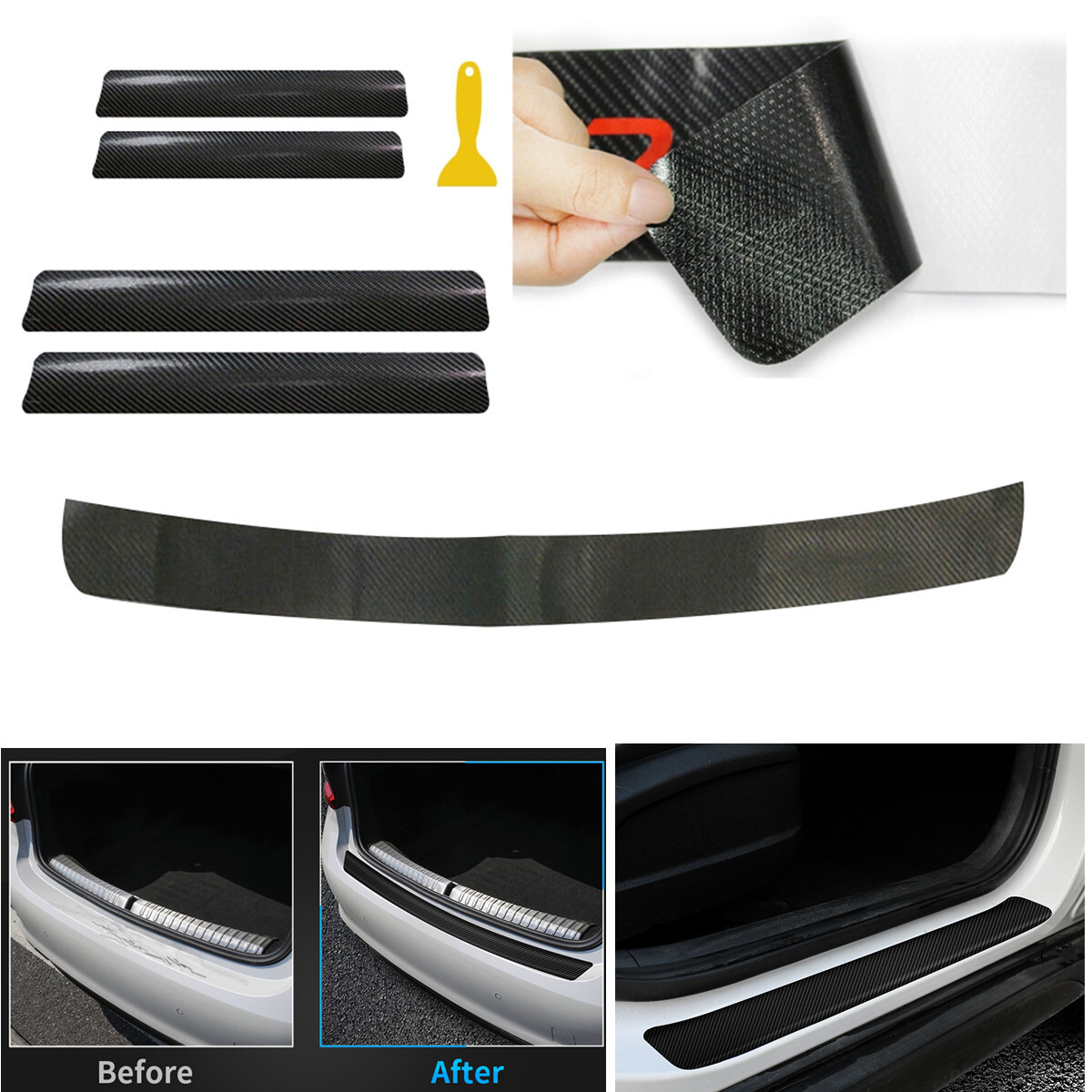 Car Trunk Door Sill Scuff Guard Plate Sticker Protector Anti Scratch Kick 5Pcs