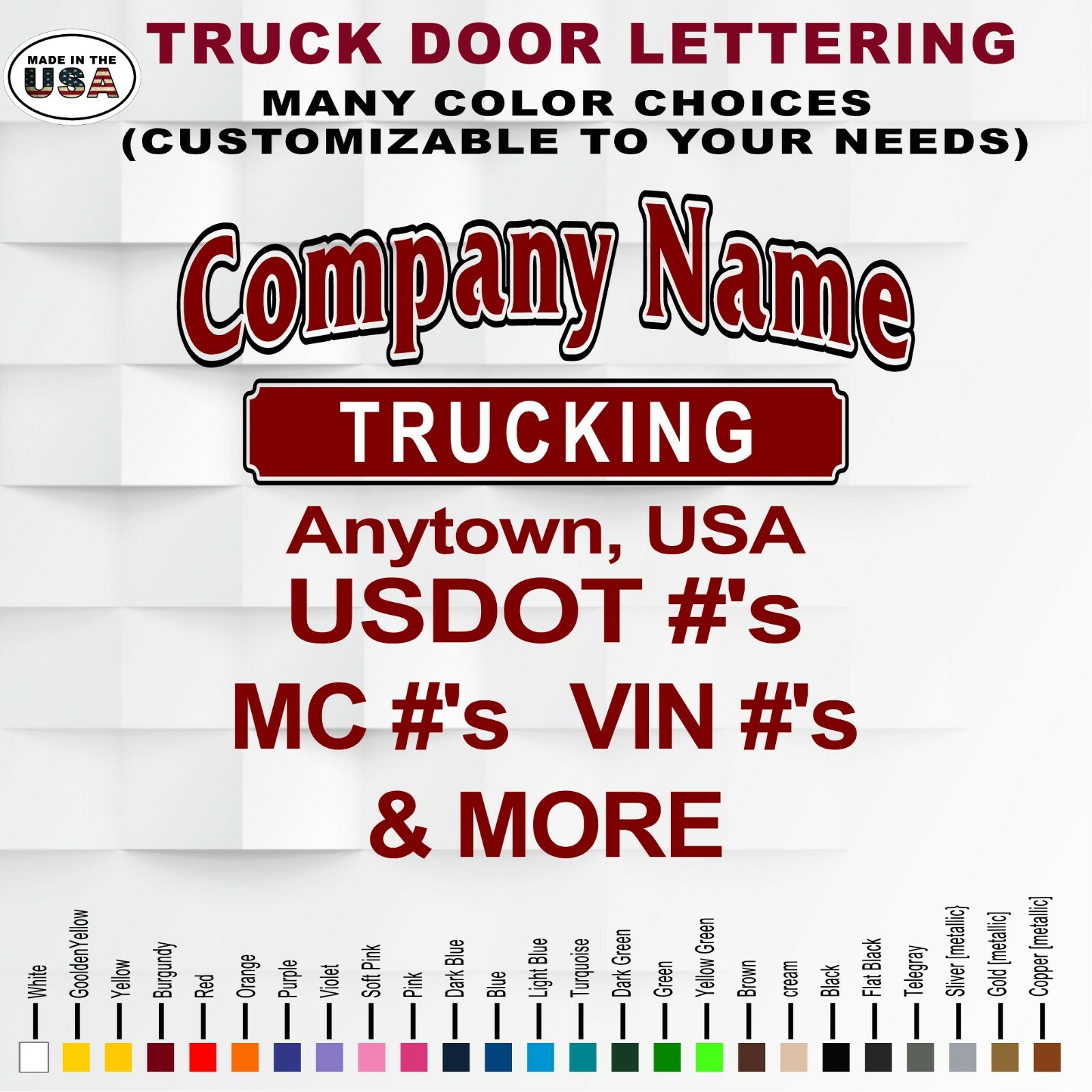 Set of Custom Vinyl Truck Door Lettering | Company Business Truck Door Lettering