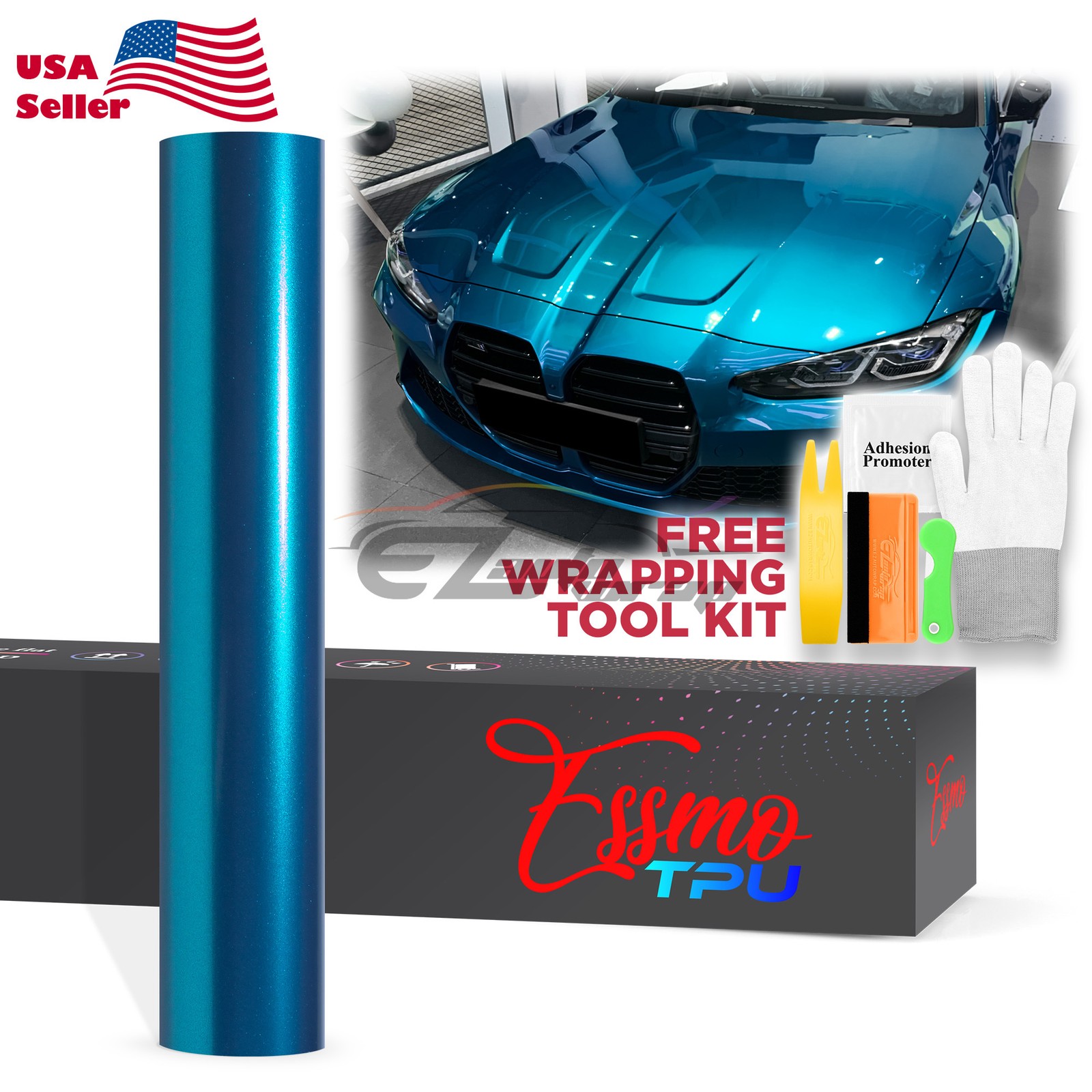 Gloss Metallic Caneel Bay Blue PPF TPU Paint Protection Film Dry Wet Vinyl Wrap