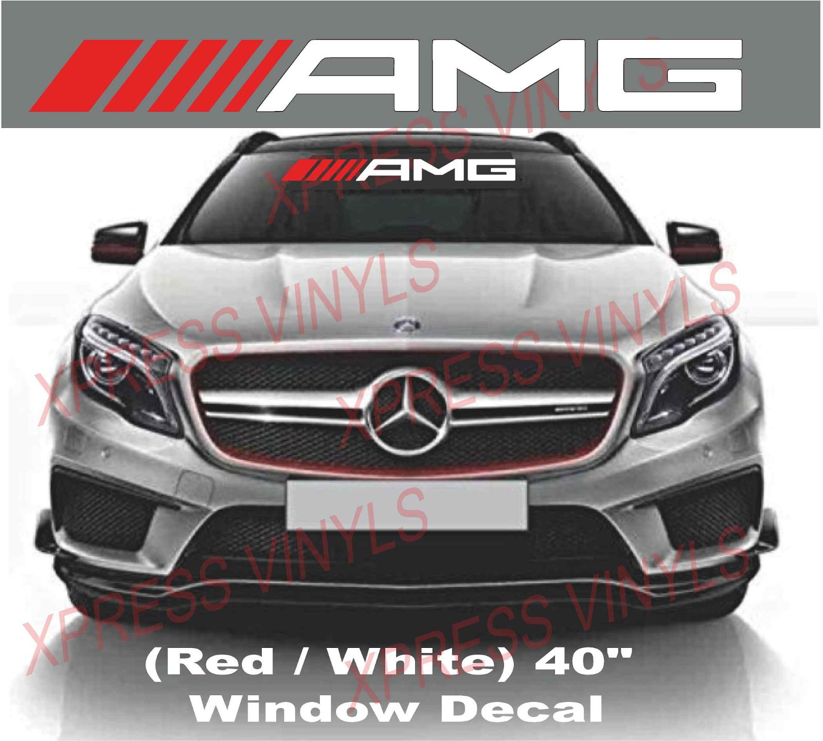 AMG Mercedes Benz RED WHITE Vinyl Decal Sticker Windshield Logo Banner