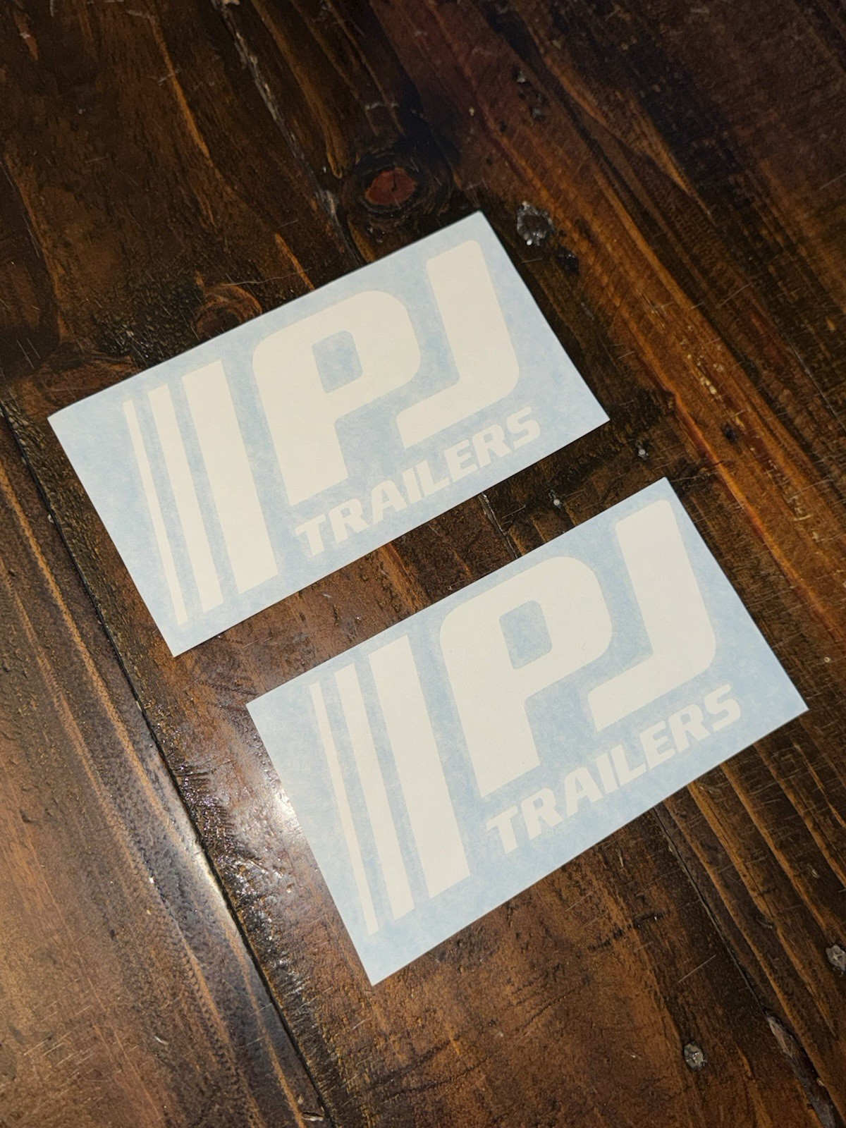 PJ Trailers Decals 7”x3.4” replacement stickers (Set of 2) White Logo Trailer