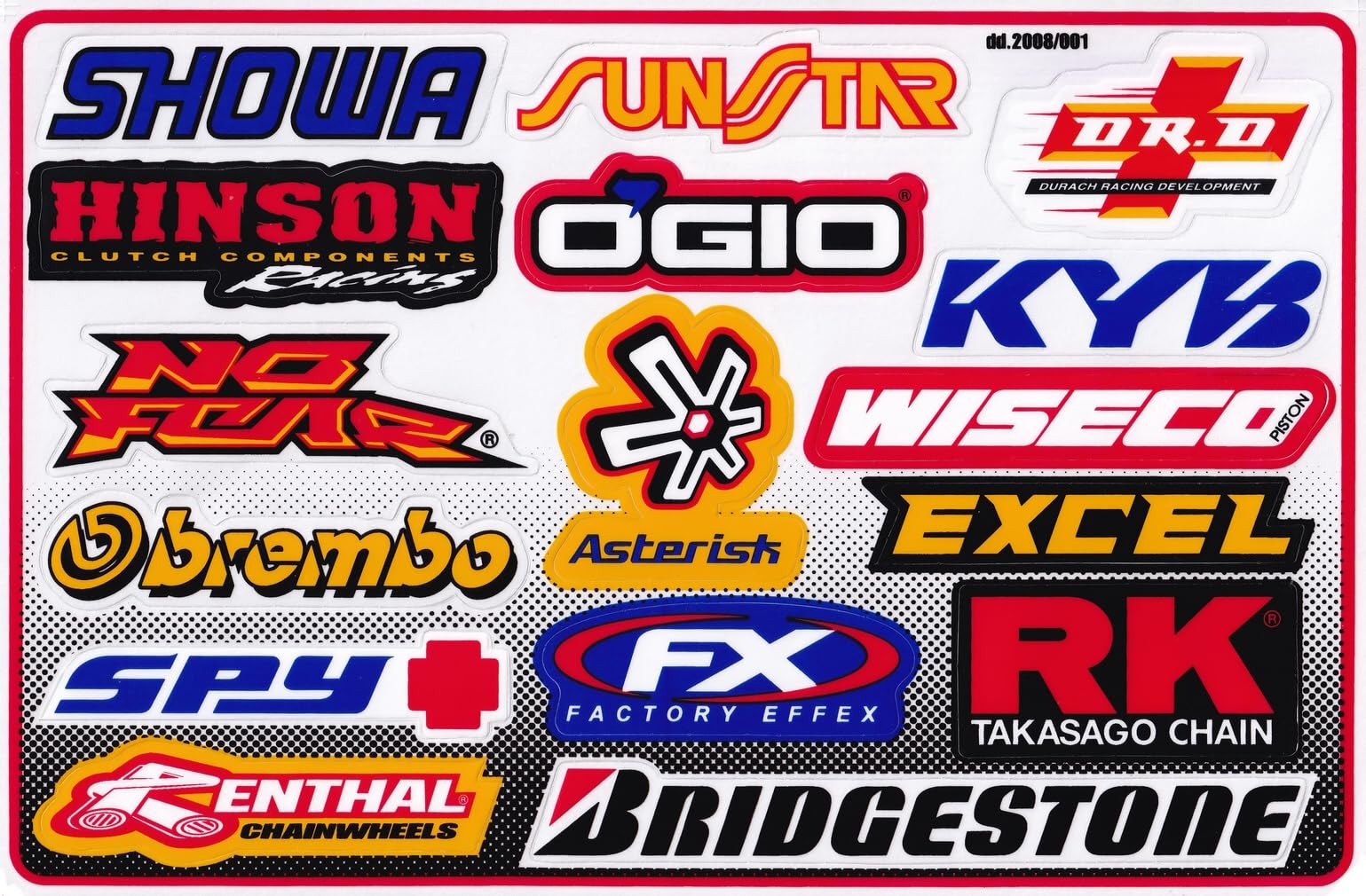 Set of 6 Multicolor Racing Stickers by Biker for Car, Metal, Plastic, Clear