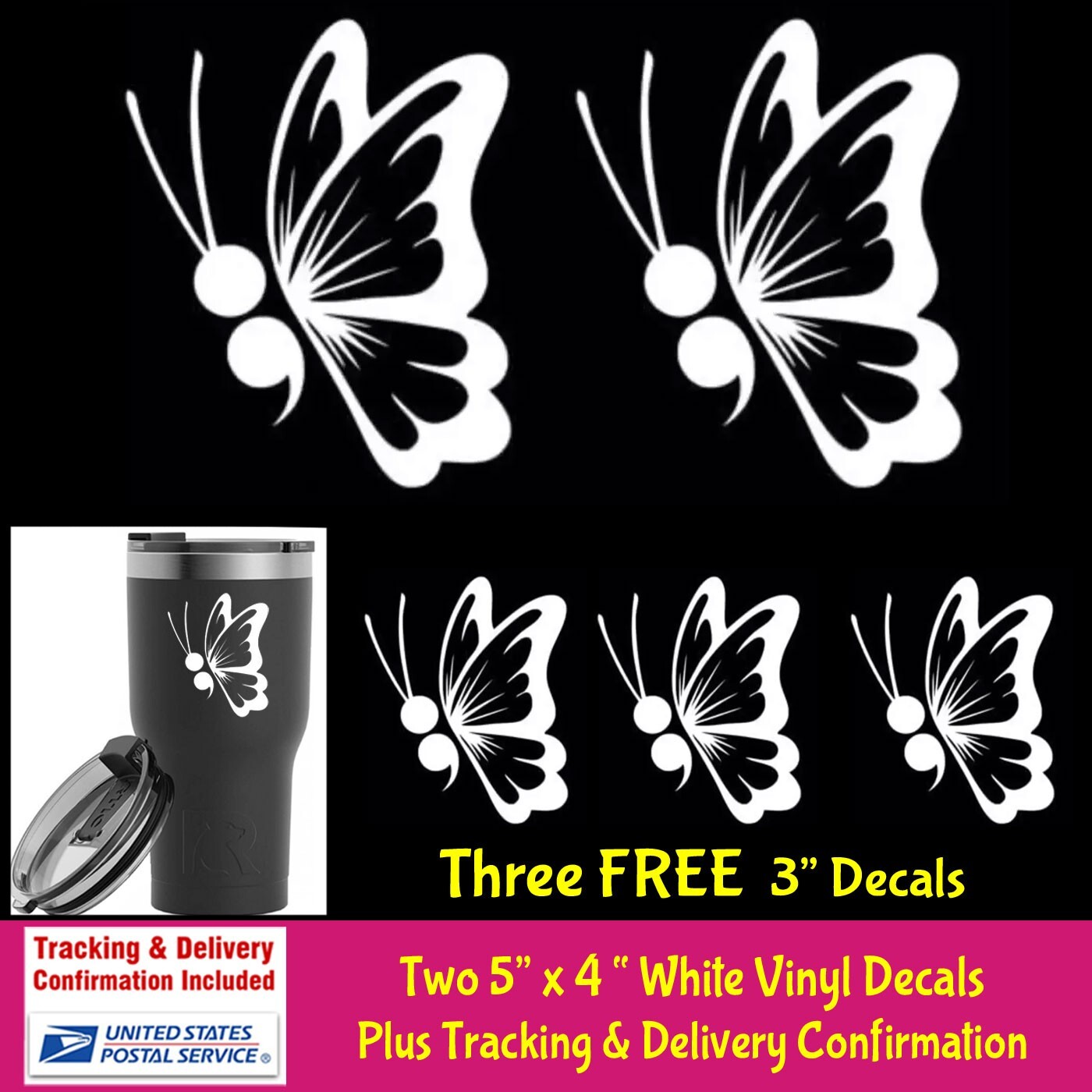Semicolon Butterfly 2 Pack White Graphic Vinyl Decal Car Windows laptop notebook
