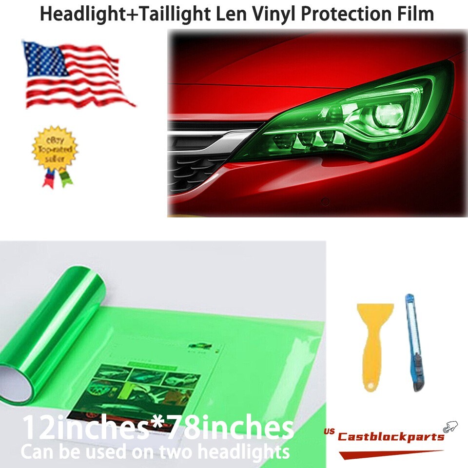 Transparent For Headlight Taillamp Green Clear Len Vinyl Wrap Film 12”x78”
