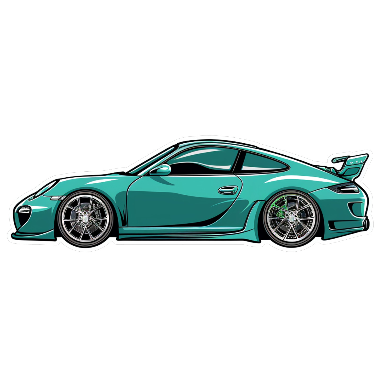 Sports Car Sticker 4″ Wide Chrome Race Road Spoiler Fast Green Aqua