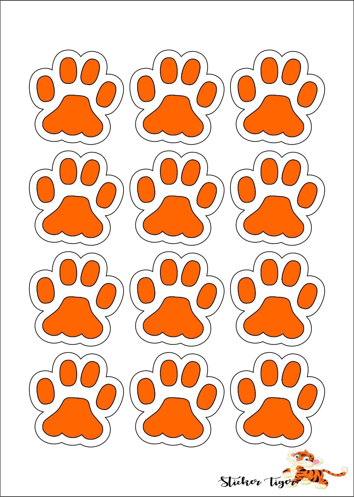 Small ORANGE Paw Prints Sheet of 12 – Window Bumper Laptop Sticker