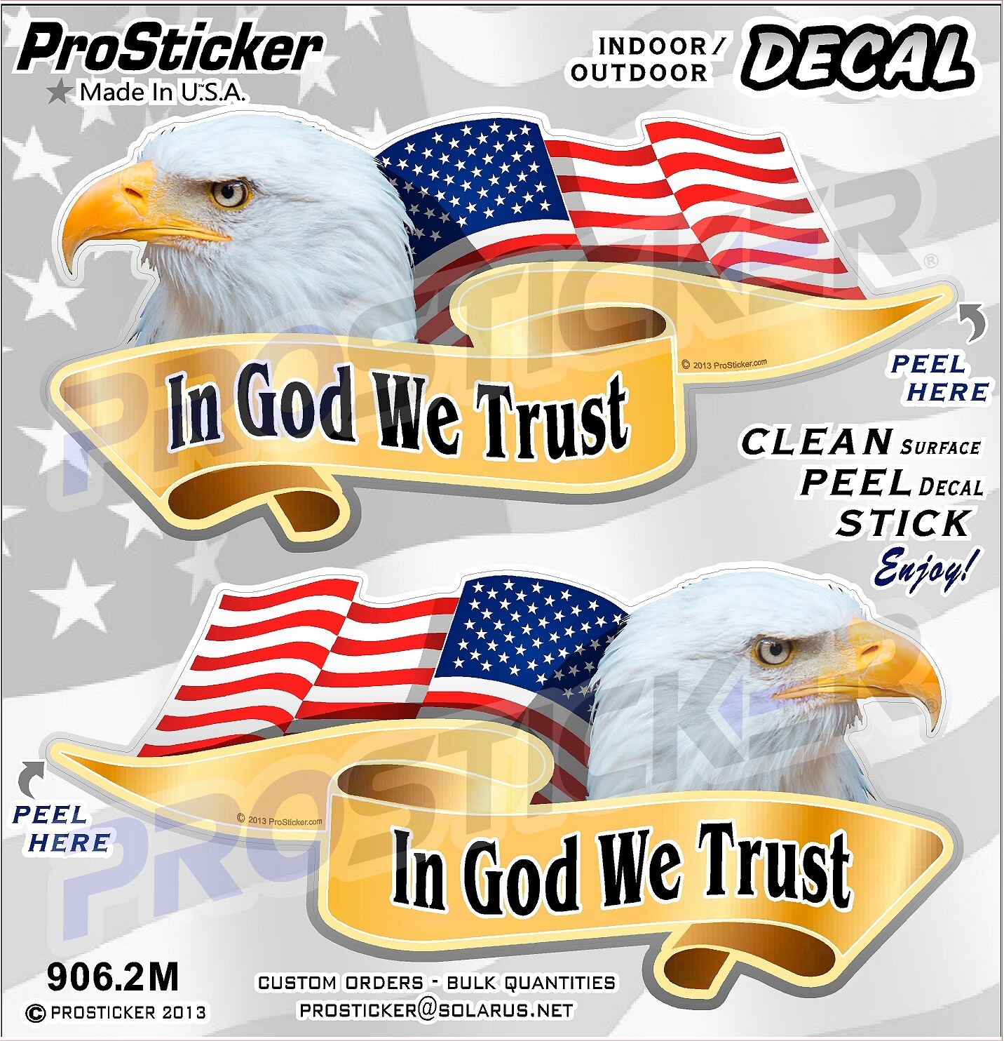 Prosticker 906.9M (1 Pair) Mirrored 9″x 18″ In God We Trust Decals