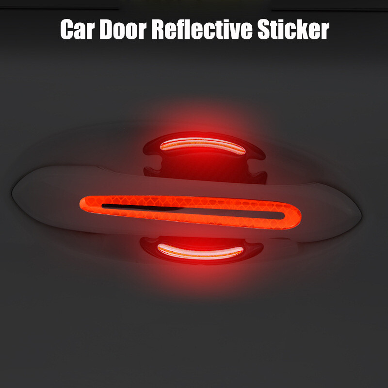 8pcs Car Door Handle Bowl Protective Film Reflective Sticker Strips Anti-Scratch