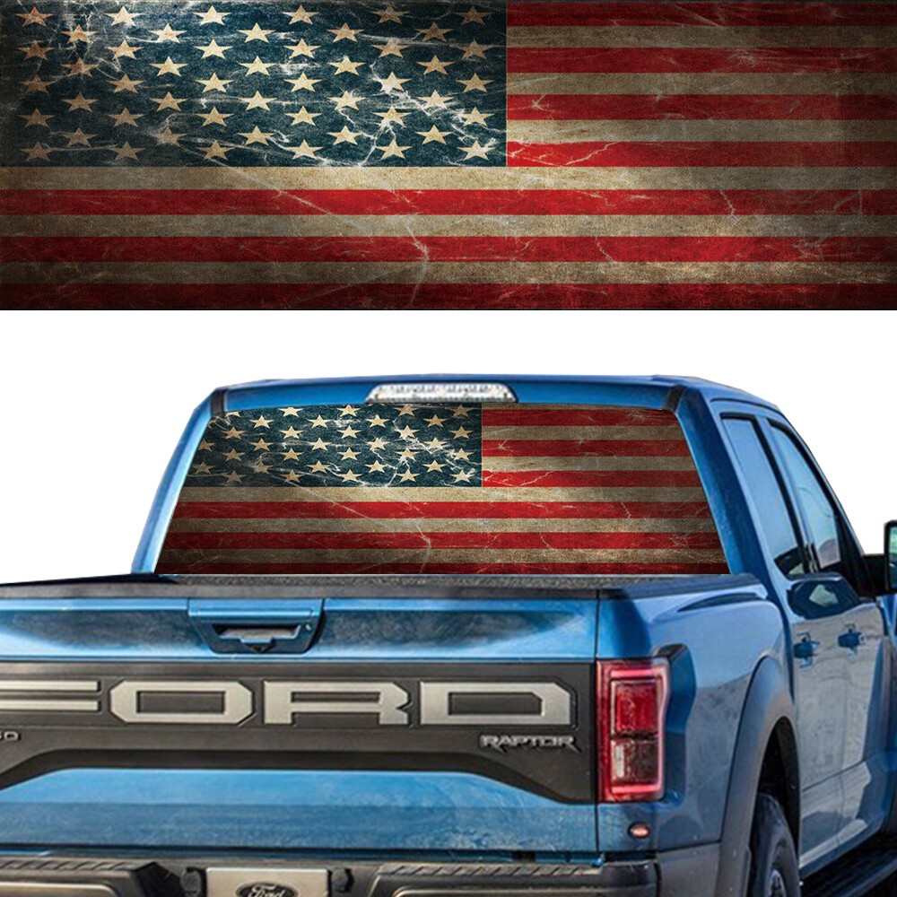 American Flag Version 1 Mid Size Rear Window Graphic Decal PICK-UP TRUCK