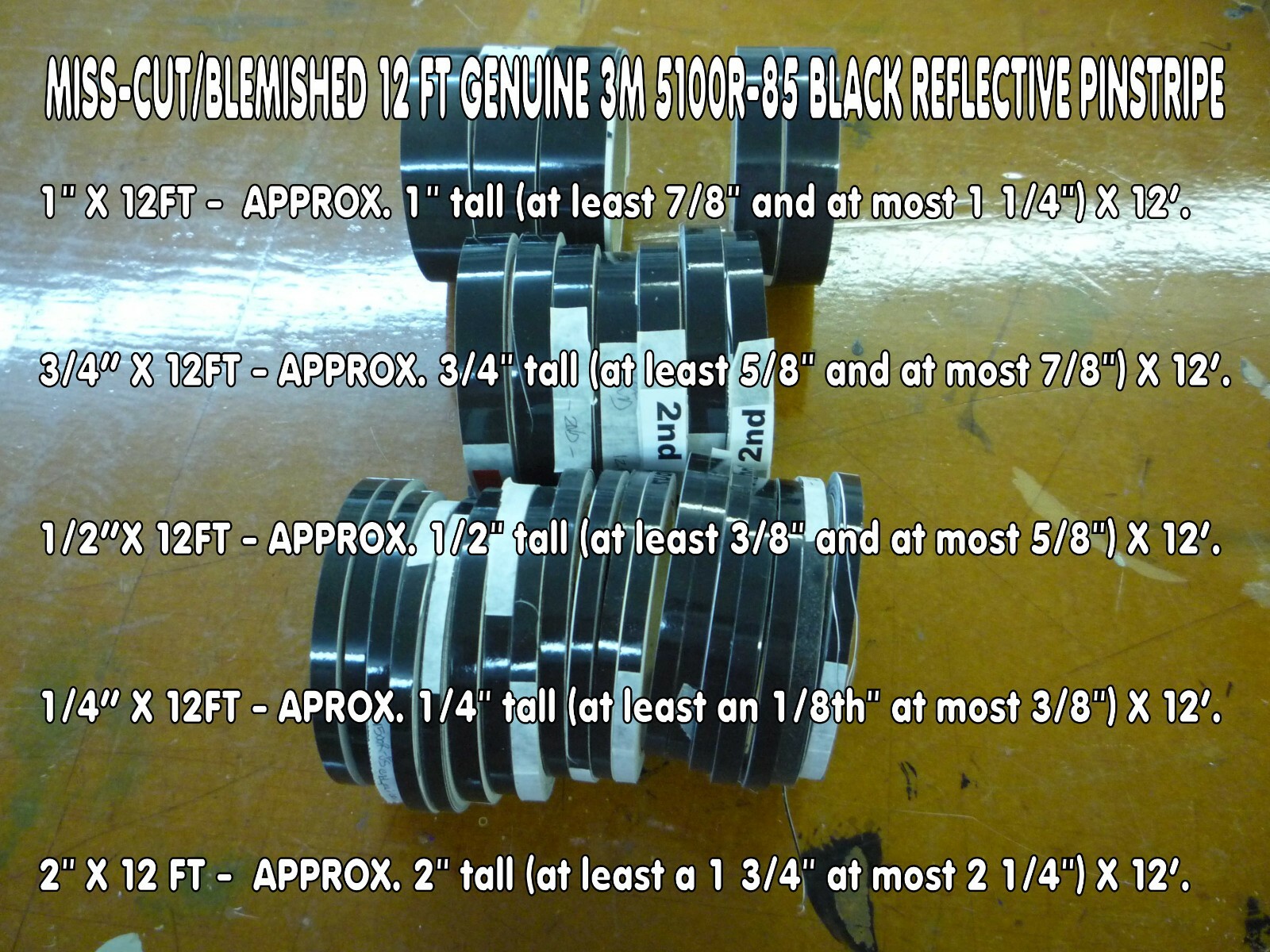 MISS-CUT/BLEMISHED 12 FT GENUINE 3M 5100R-85 BLACK REFLECTIVE TAPE 2ND