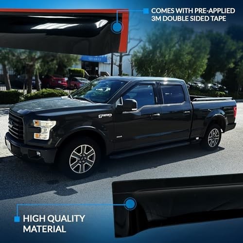 4 Pcs Car Window Rain Guards Dark Smoke Acrylic Tape On Deflectors Visors