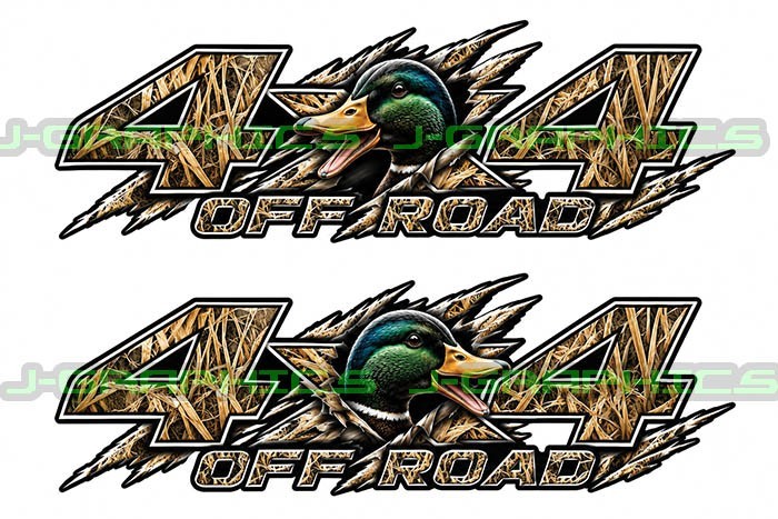 4×4 Off Road Tall Grass Camo Duck Hunt Decal Truck Bedside Fender Sticker Pair C
