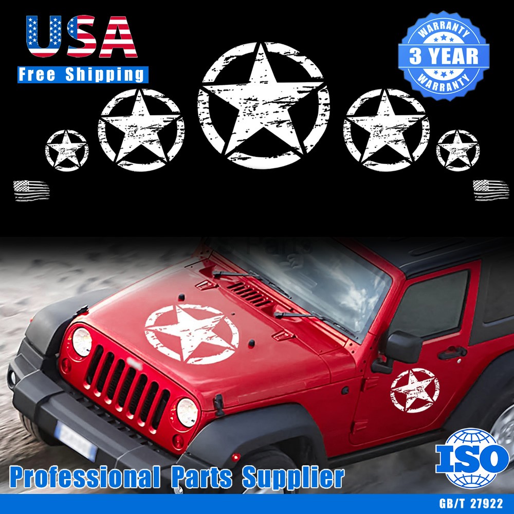7x Distressed US Army Star Vinyl Decal Sticker Fit Jeep Wrangler Car Any Truck