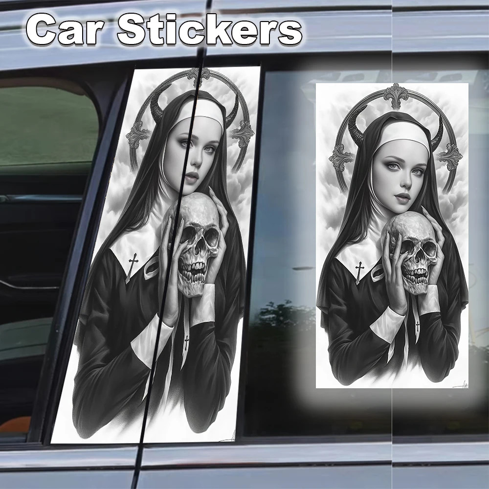 High-Quality Custom Fit Car Film Kit 2 Crow Skull Car Stickers Center Pillar