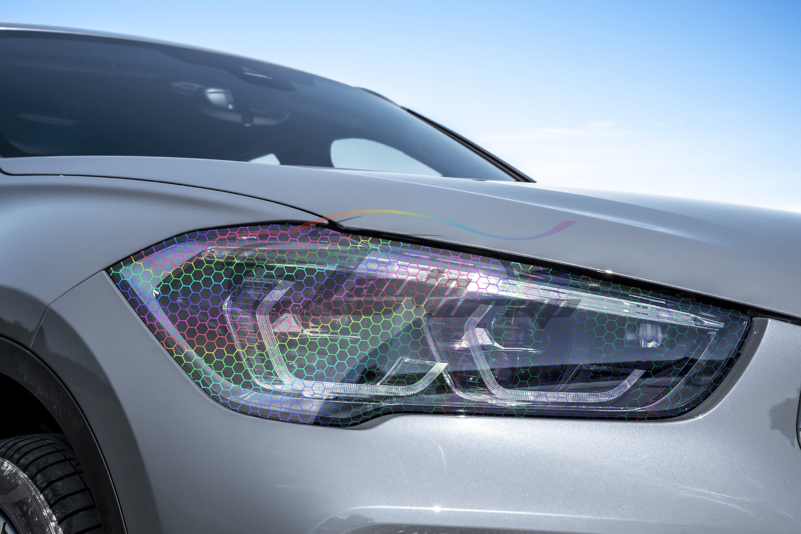 Headlight Hex Holographic Gloss Light Blue Taillight Tint Film Fog Honeycomb
