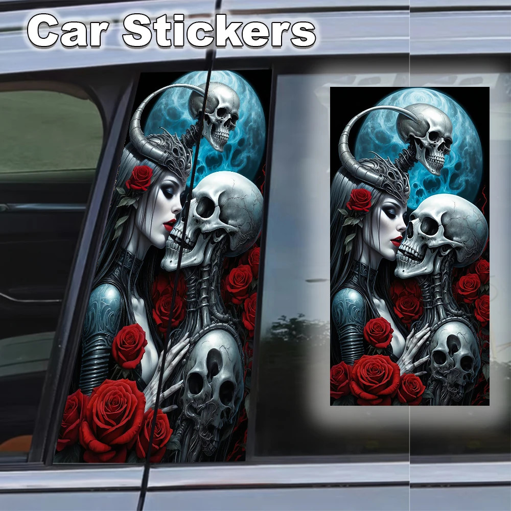 High-Quality Custom Fit Car Film Kit 2 Crow Skull Car Stickers Center Pillar