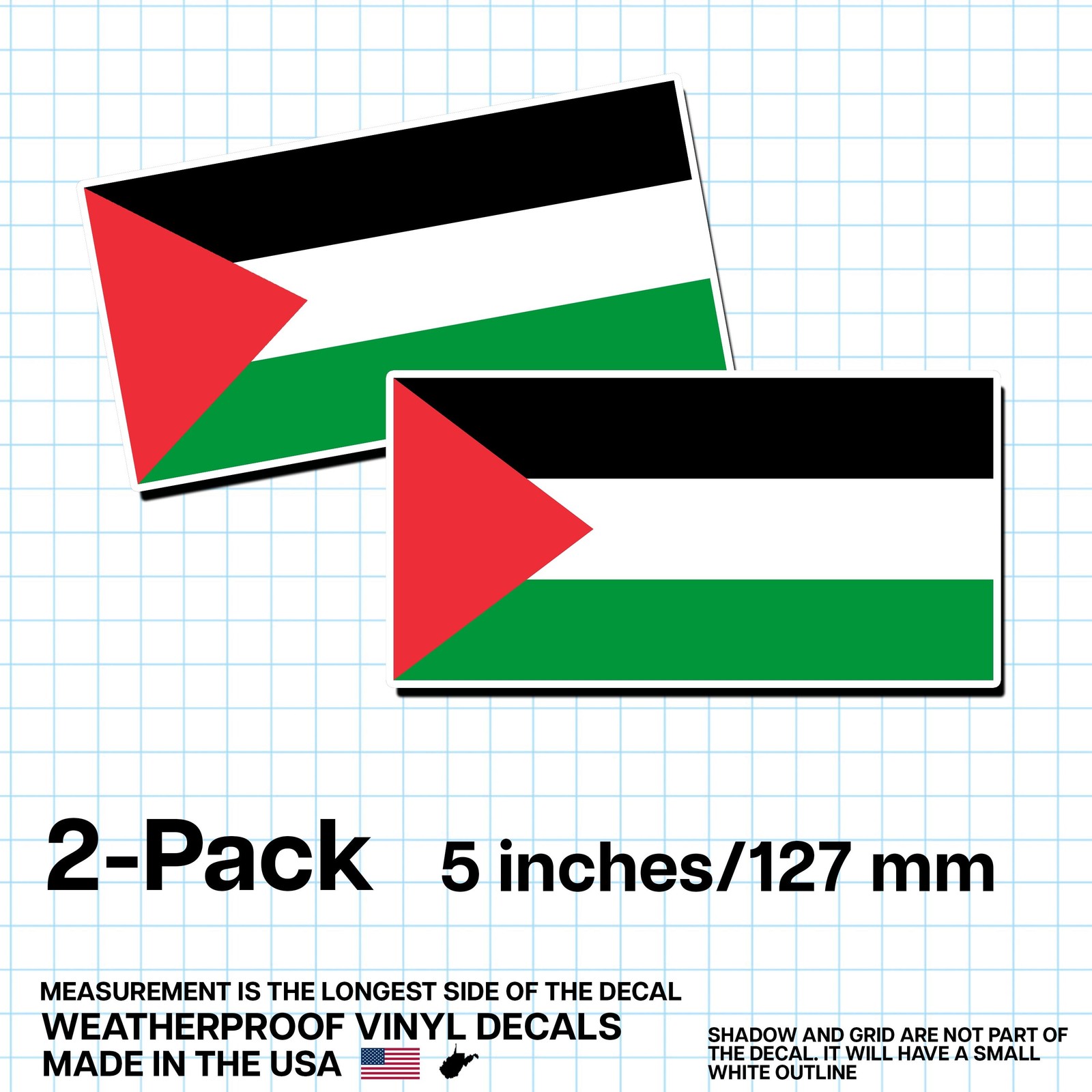 Palestine Flag Sticker 5″ 2-Pack – PS Decal – Palestinian Pride Vinyl