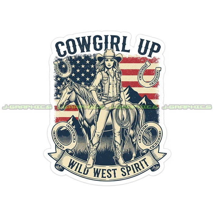 Cowgirl Vinyl Decal Sticker Rodeo Patriotic Country Horse Q