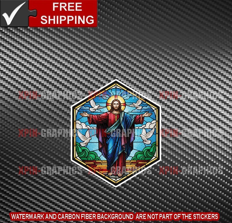 Jesus Faux Stained Glass Vinyl Decal Sticker Lord Christianity Christ D
