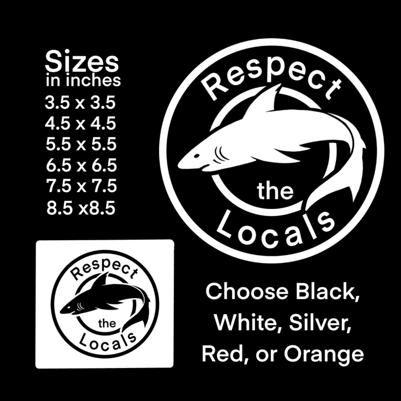 Hand drawn Shark Decal / Respect the Locals / Shark Stickers / Shark Car Decal