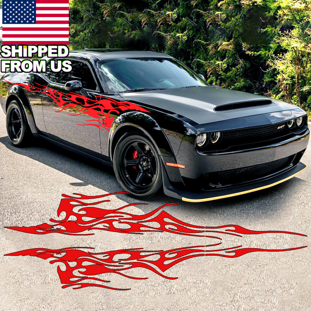 2x 280 X 42 CM Flame Graphic Side Skirts Body Door Decal Stickers For Most Car